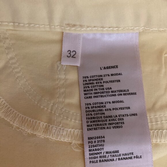 NWT L'AGENCE High Rise Skinny Margot  Yellow Cotton Jeans Size 32 - Picture 6 of 8